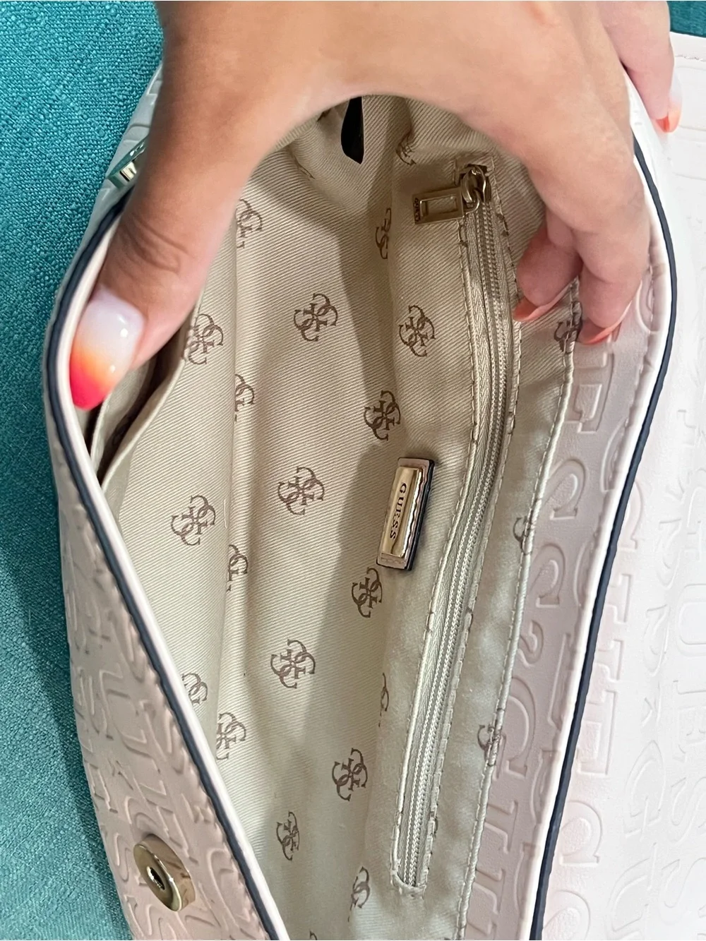 Guess Blush Pink Embossed G-Clasp Shoulder Bag